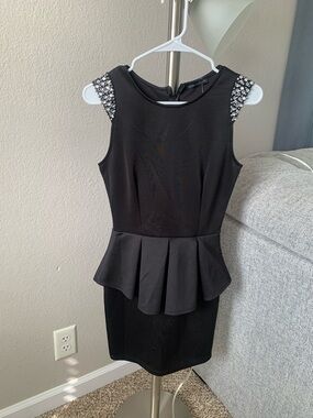 The Vintage Shop Black Beaded Cap-Sleeve Peplum Mini Dress